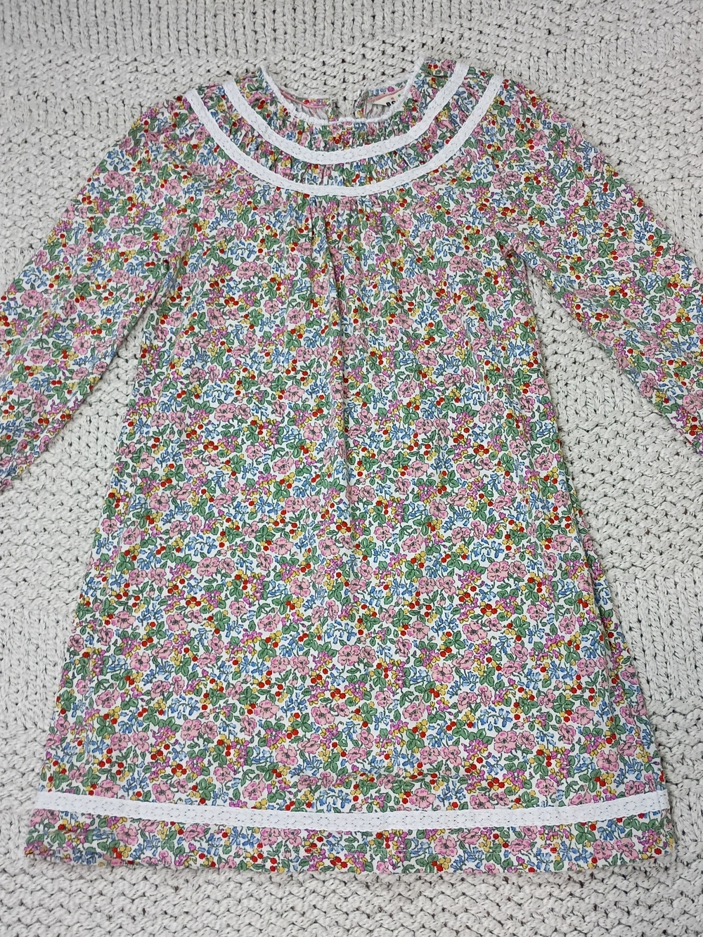 Mini Boden Colorful Long-Sleeve Floral Dress With Lace Trim
